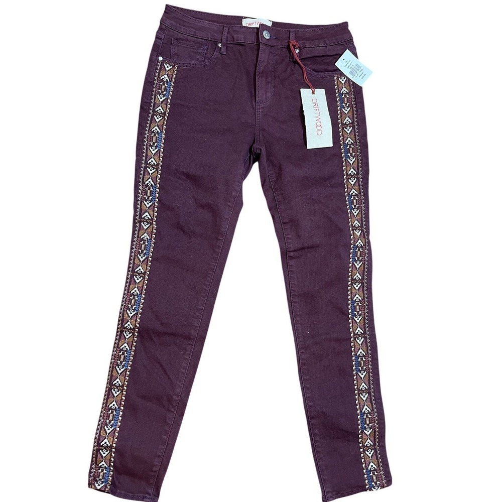 Driftwood‎ Jackie Burgundy Embroidered Skinny Jeans DW-P40142A W28 L28 NWT